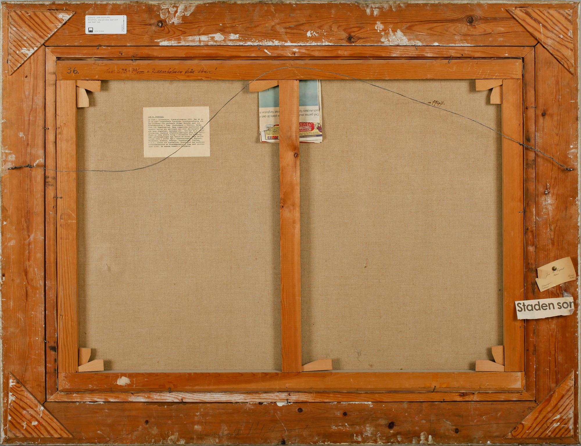 JAN BOHUMIL POSPISIL, olja på duk, sign och dat 1947.