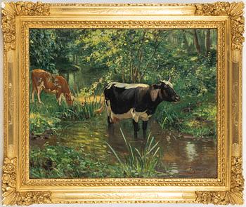 Carl Trägårdh, Summer Landscape with Cows by a Stream.