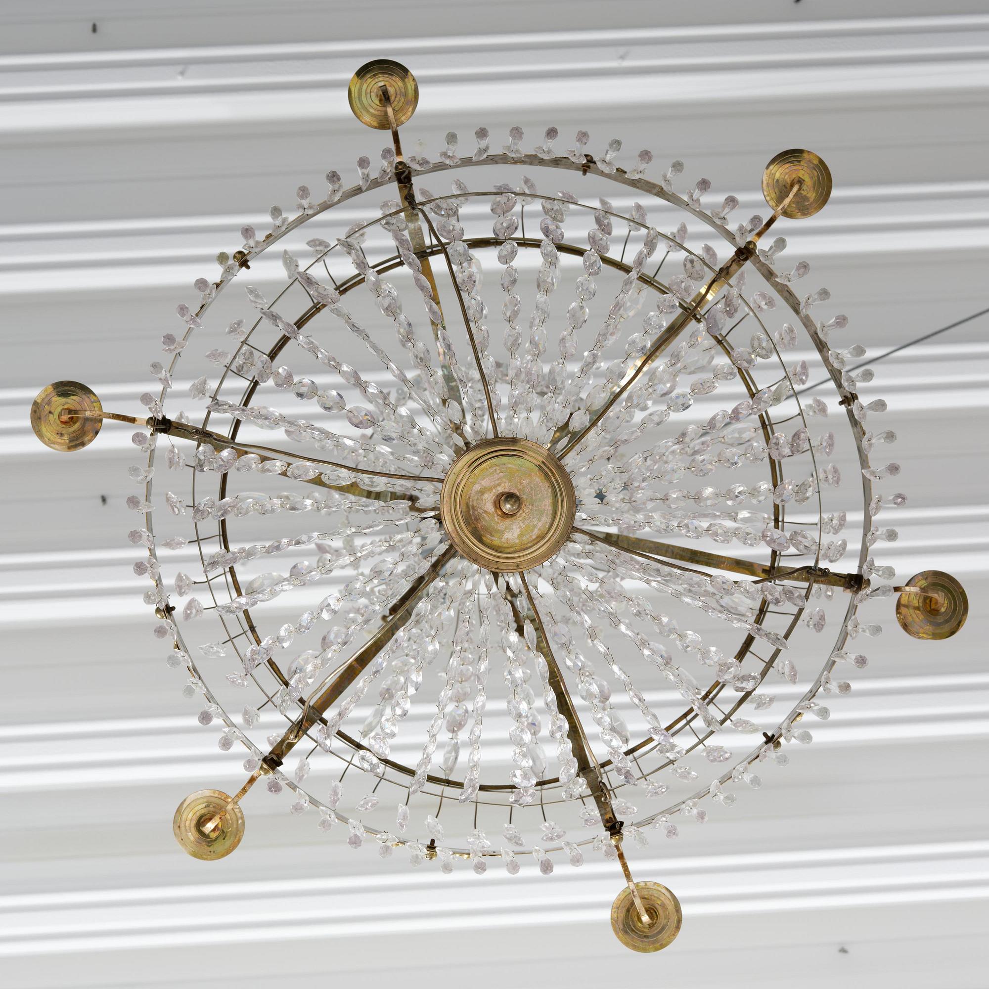 A late Gustavian gilt brass and cut glass seven-light chandelier, Stockholm late 18th century.