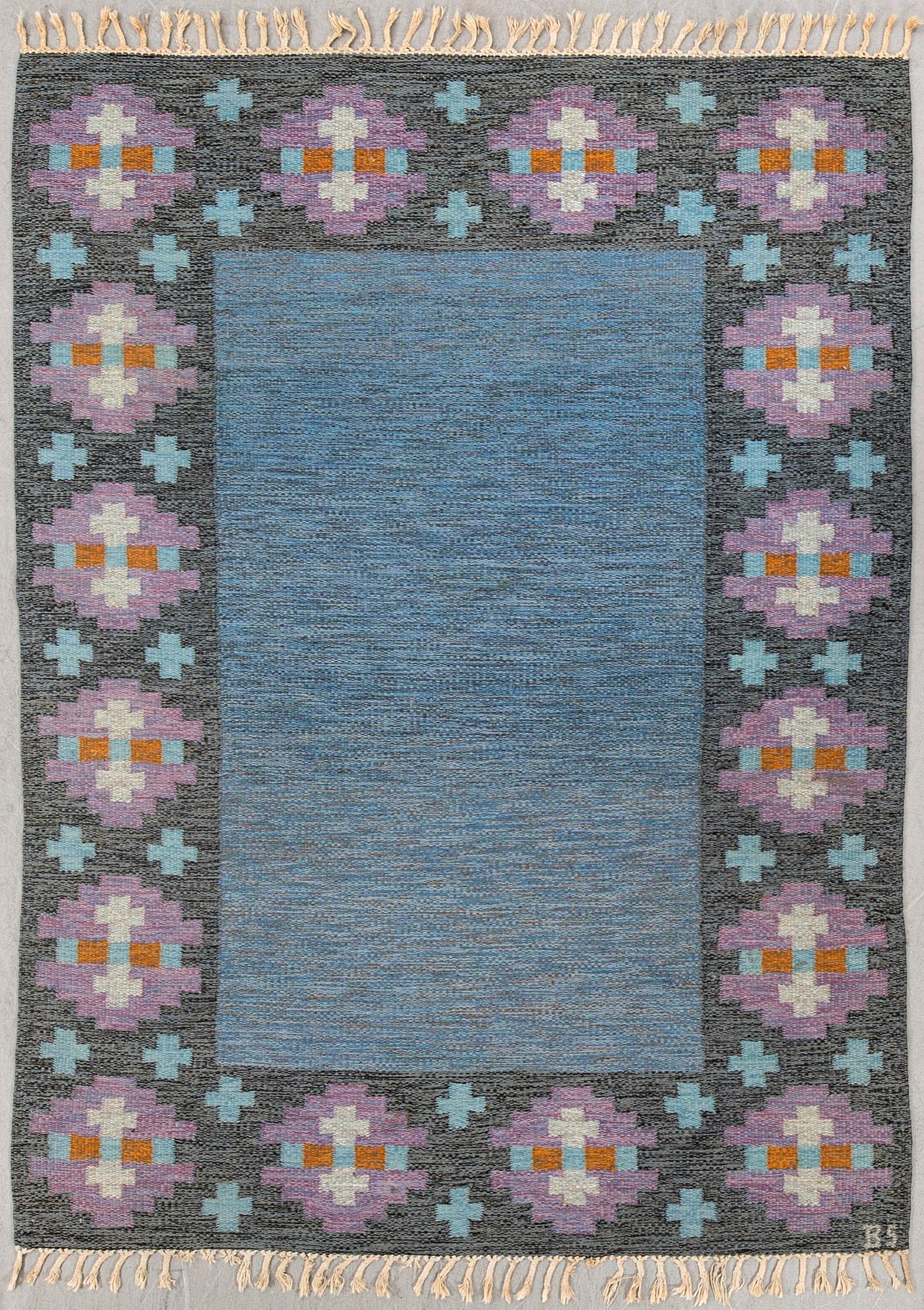 Rug, flat weave, signed BS, Sweden, approx. 220 x 162 cm.
