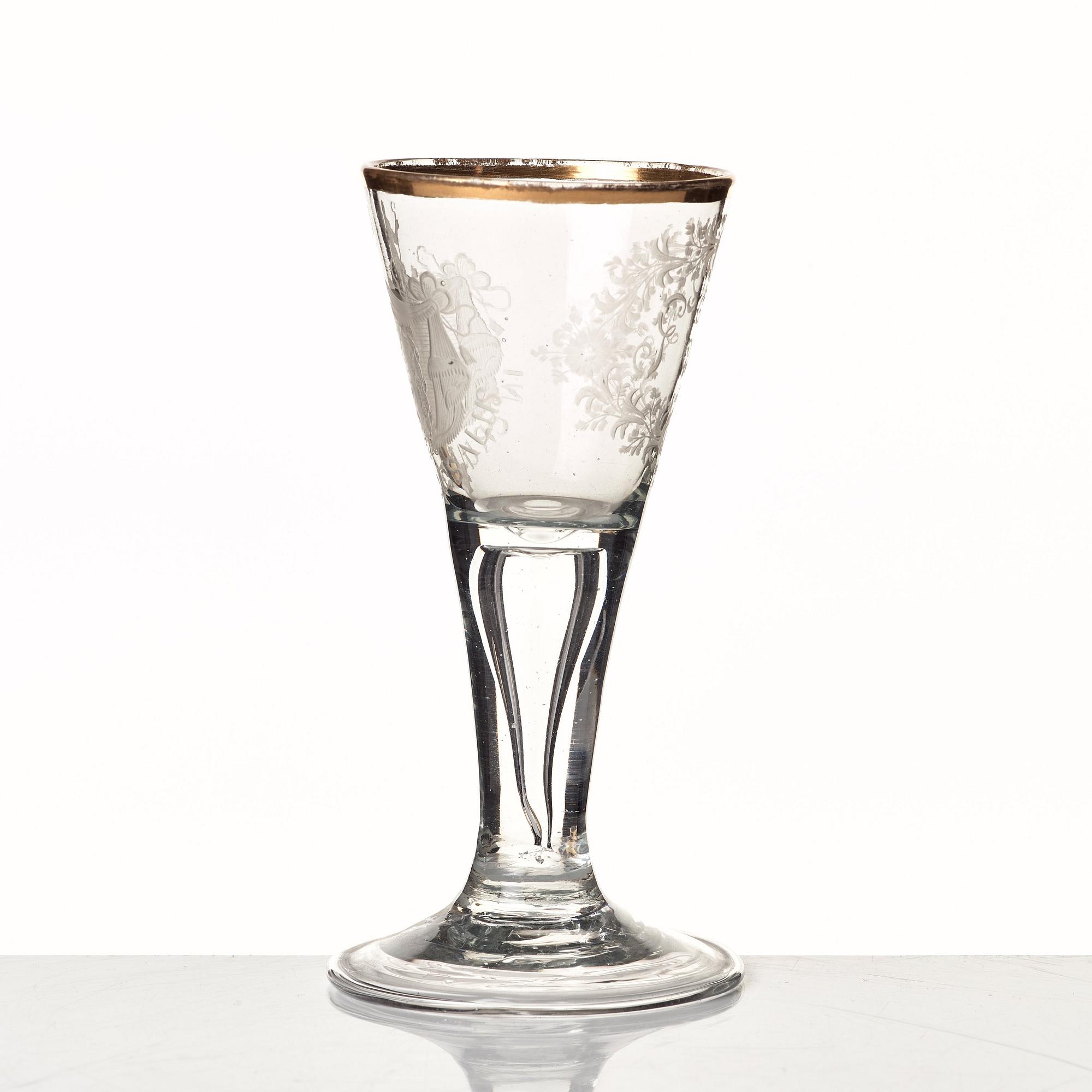 Spetsglas, graverat vapen för Lütkeman, 1700-tal.