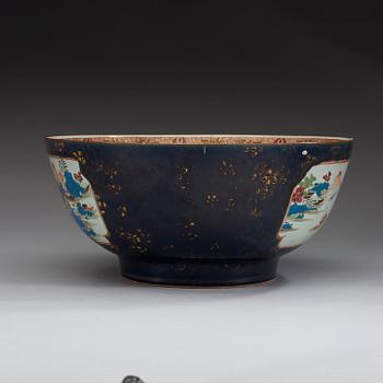 A powder blue and famille rose punch bowl, Qing dynasty, Qianlong (1736-95).