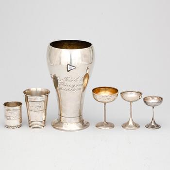 PARTI SILVER, 6 delar, bl a GAB Stockholm 1938, tot ca 760 g.