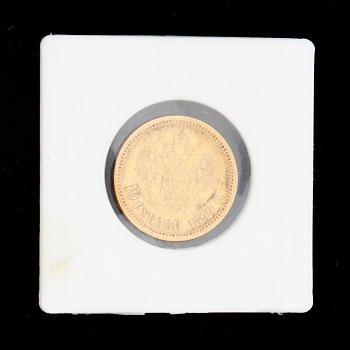 MYNT, guld, 10rubel, Nikolaj II, Ryssland, 1899. Vikt ca 4,3g.