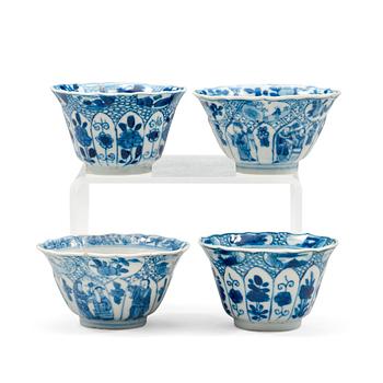 470. A set of four blue and white cups, Qing dynasty, Kangxi (1662-1722).