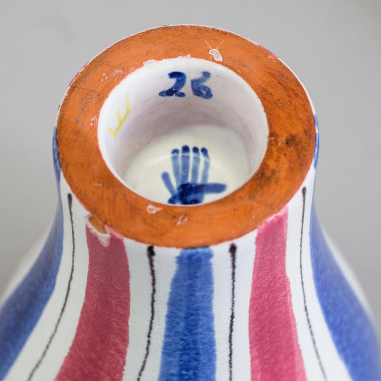 STIG LINDBERG, ljusstakar, 3 st, keramik, fajans 1940-tal, bl a fajansmålare Karin Gustavsson.