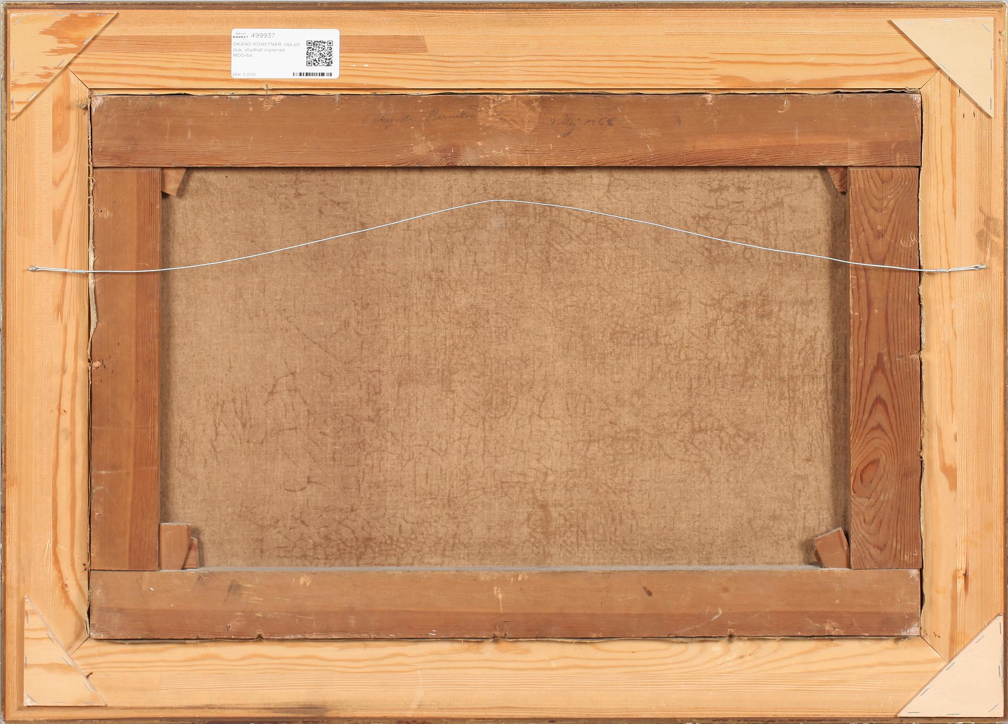 OKÄND KONSTNÄR, olja på duk, otydligt signerad, 1800-tal.