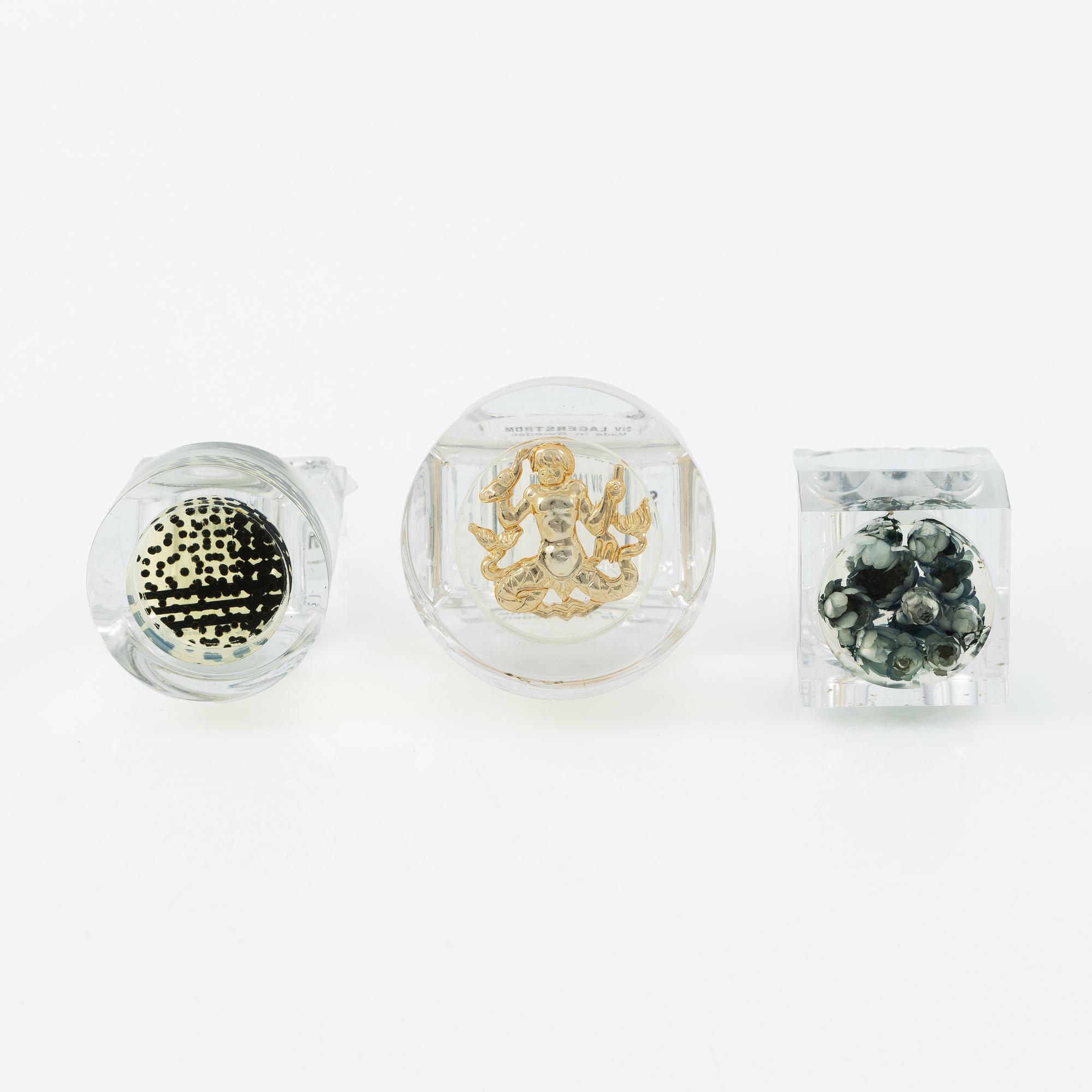 Siv Lagerström, three rings, acrylic plastic. 1970s.