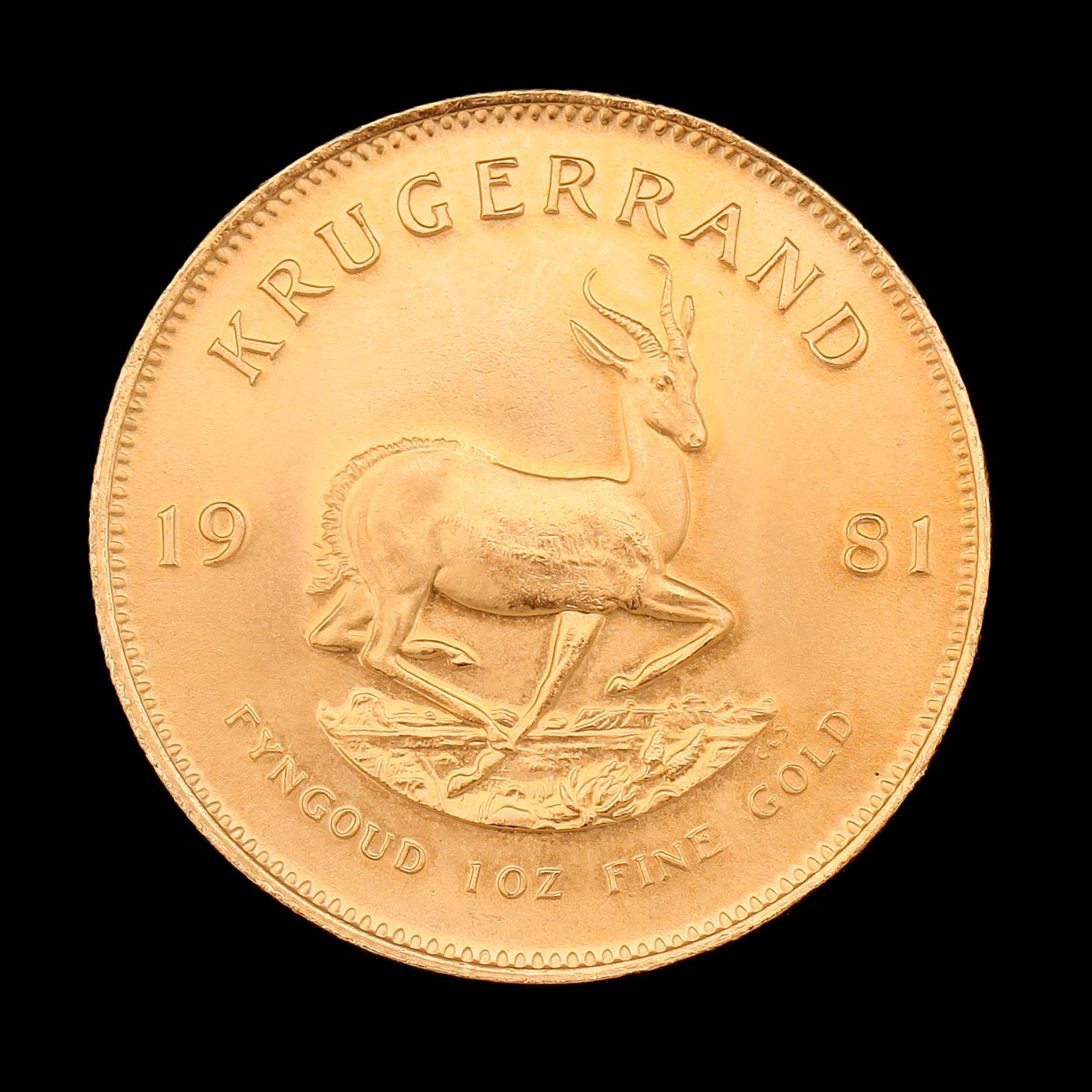GULDMYNT, finguld, Krugerrand, Sydafrika, 1981. Vikt ca 34 g.