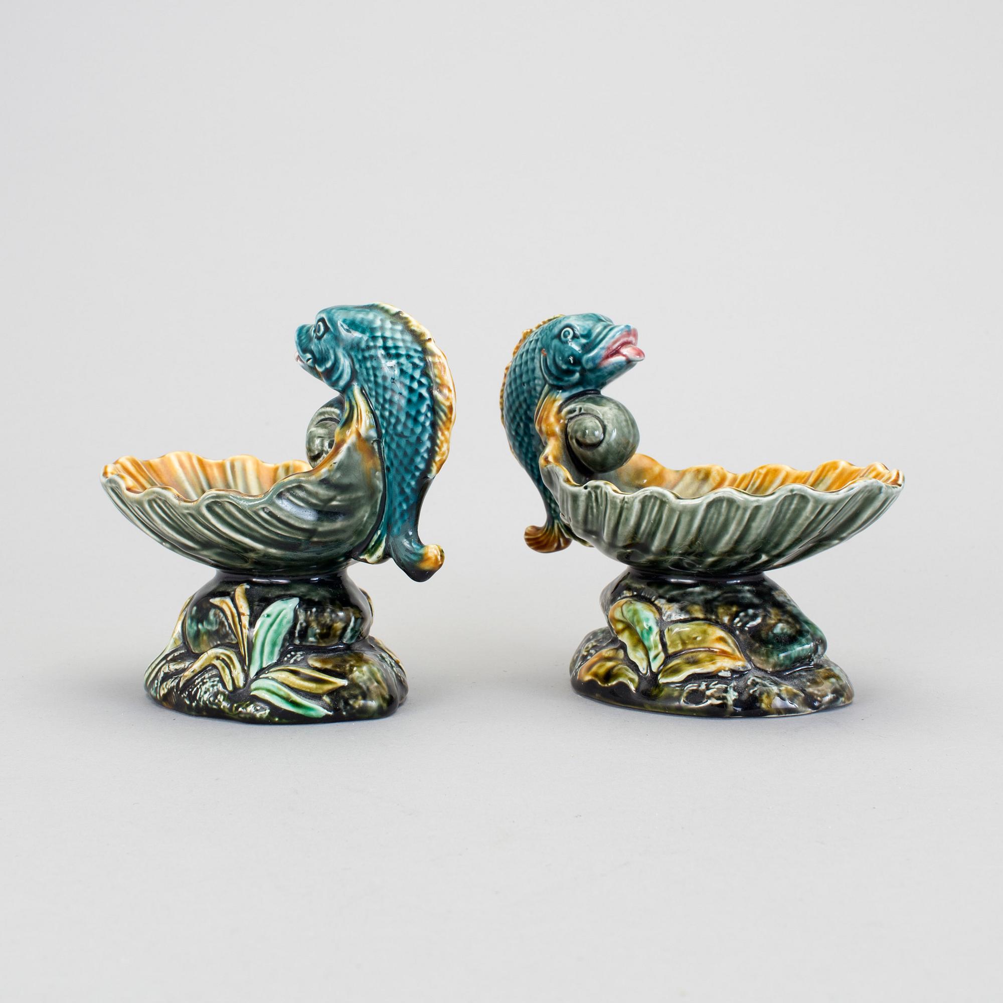 a pair of Jugend maiolica salt cellars by Rörstrand.