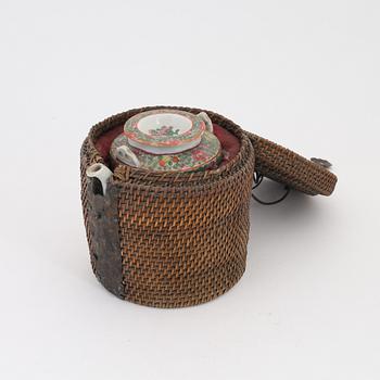 A Chinese dish with cover and a teapot, Canton, 19th Century.