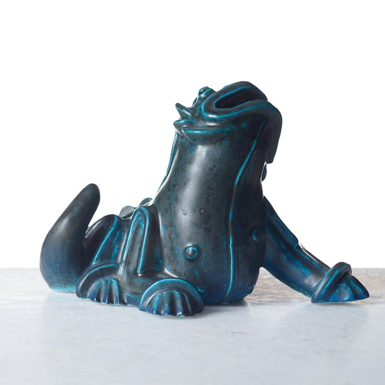 Wilhelm Kåge, a stoneware sculpture of a dragon puppy, Gustavsberg studio, Sweden 1940-50's.