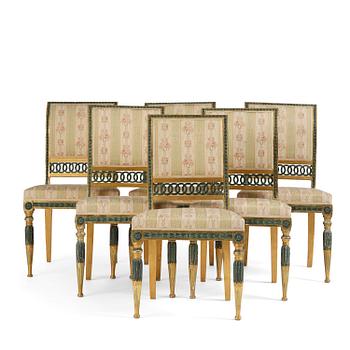 74. A set of six late Gustavian giltwood chairs, Stockholm, late 18th century.