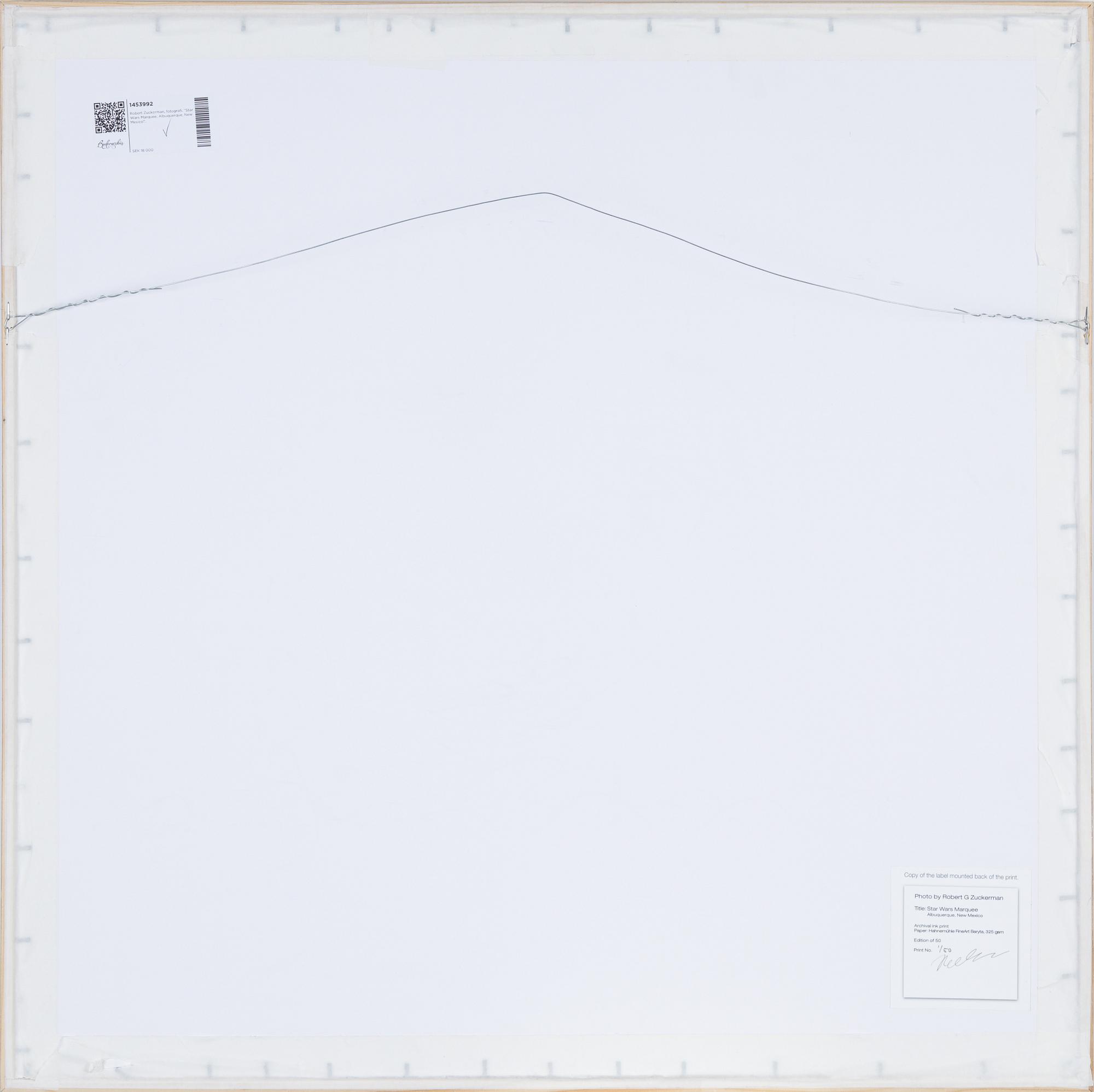 Robert Zuckerman, Photograph, numbered 1/50, signed.