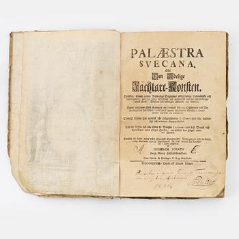 First Swedish book on fencing, with engravings, 1693.