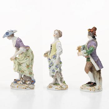 Meissen, Figuriner, tre stycken, porslin, omkring 1900.