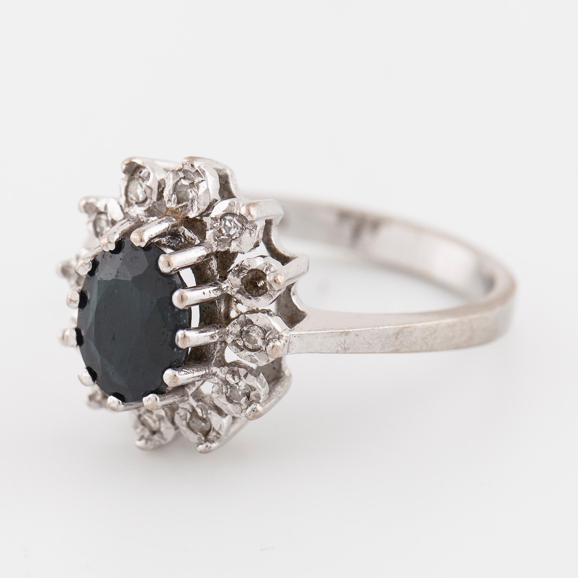 A sapphire and brilliant cut diamond ring with Swedish hallmark.