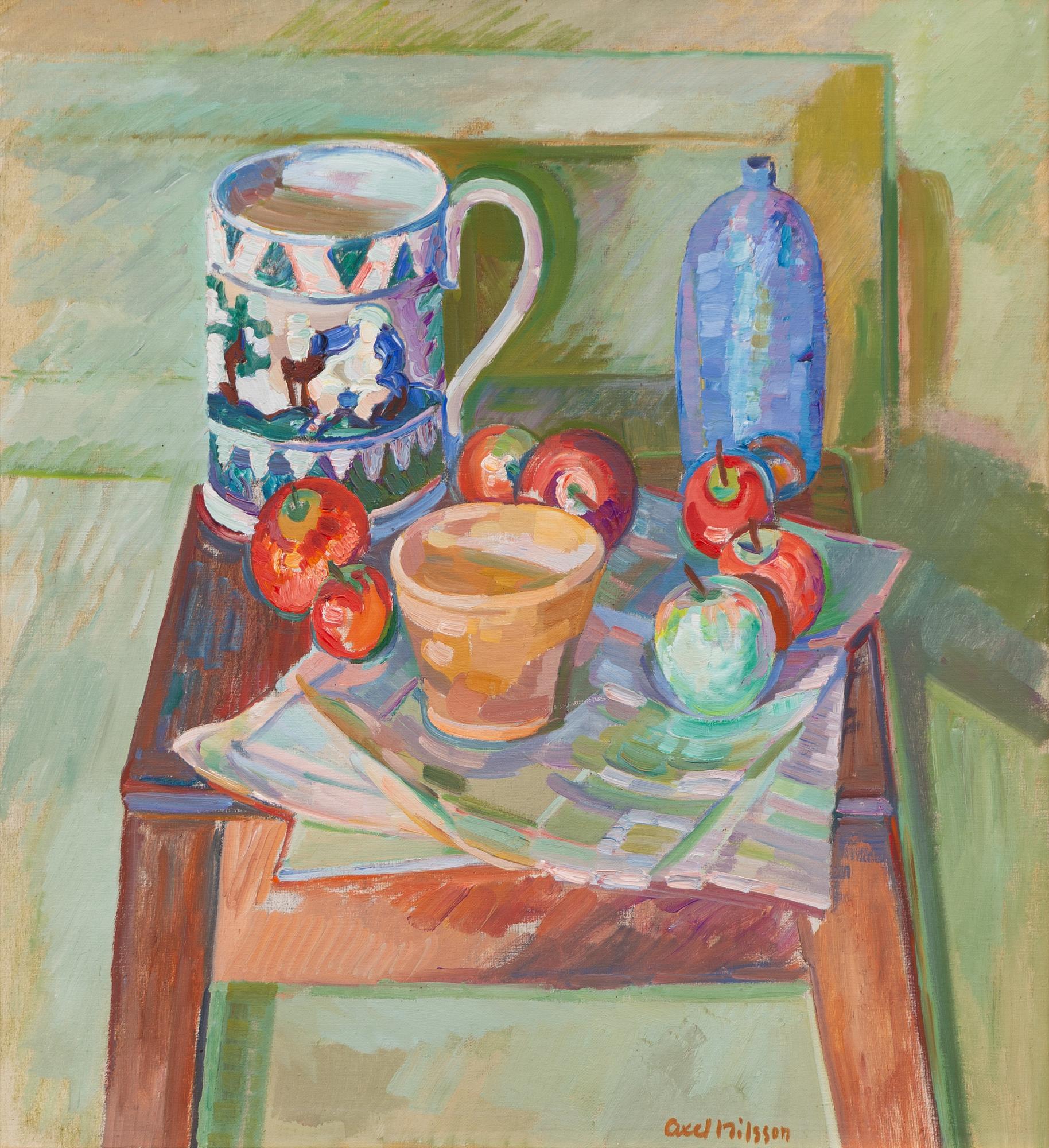 Axel Nilsson, "Nature morte med ölstop och äpplen".