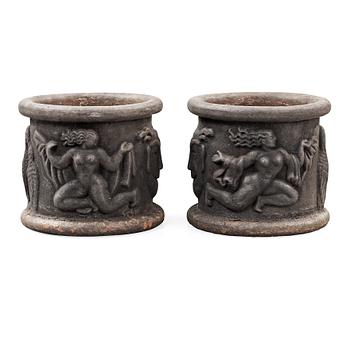 A pair of Anna Petrus cast iron jardinières, Näfveqvarn, Sweden.