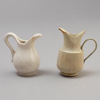 A china head doll and a 3 psc of doll furniture.
