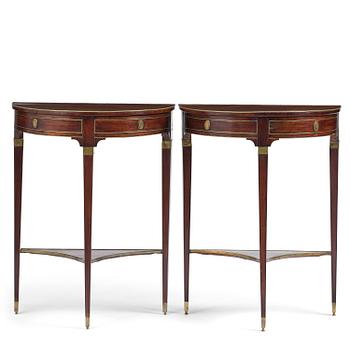 33. A pair of late Gustavian mahogany consoles in the manner of A. Lundelius, Stochkolm, late 18th century.