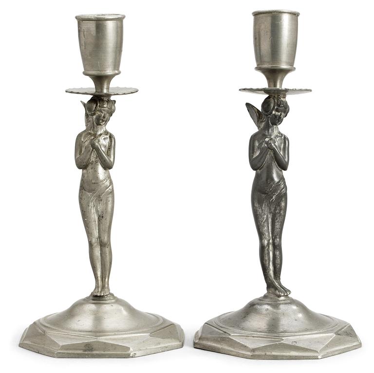 A pair of pewter candlesticks, probably Firma Svenskt Tenn, Stockholm 1920's.