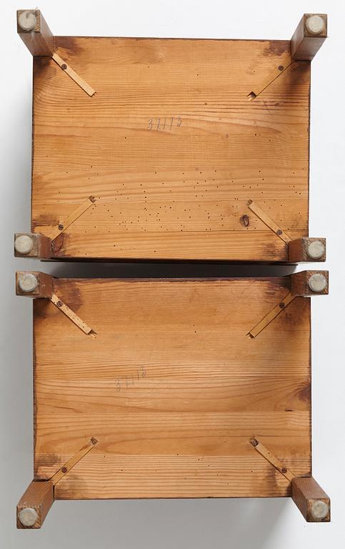 Axel Einar Hjorth, a pair of stained pine side tables "Sport", Nordiska Kompaniet, Sweden 1930's.