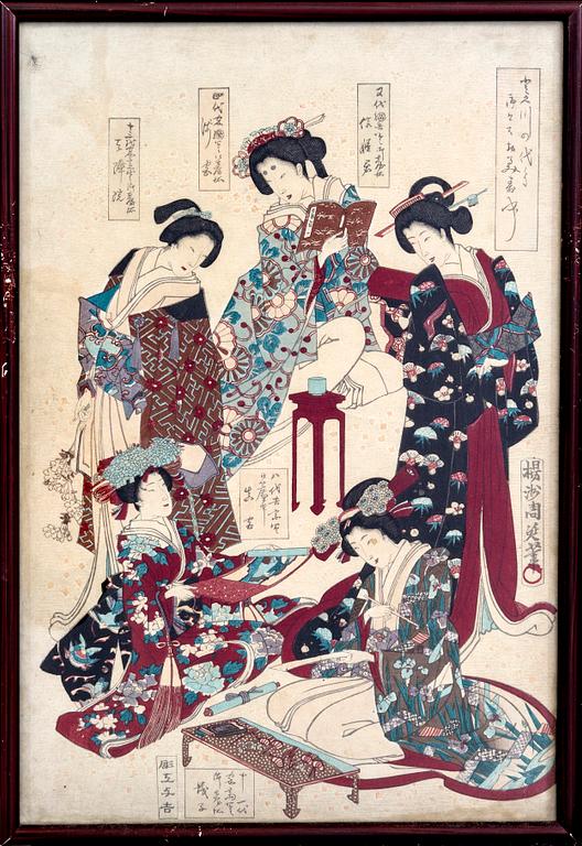 Träsnitt 3 st Japan omkring 1900.