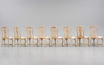 An assembled set of eight Swedish rococo chairs, Stockholm, later part 18th century.