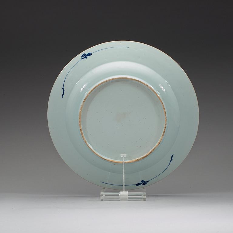 A large blue and white dish, Qing dynasty, 18th century.