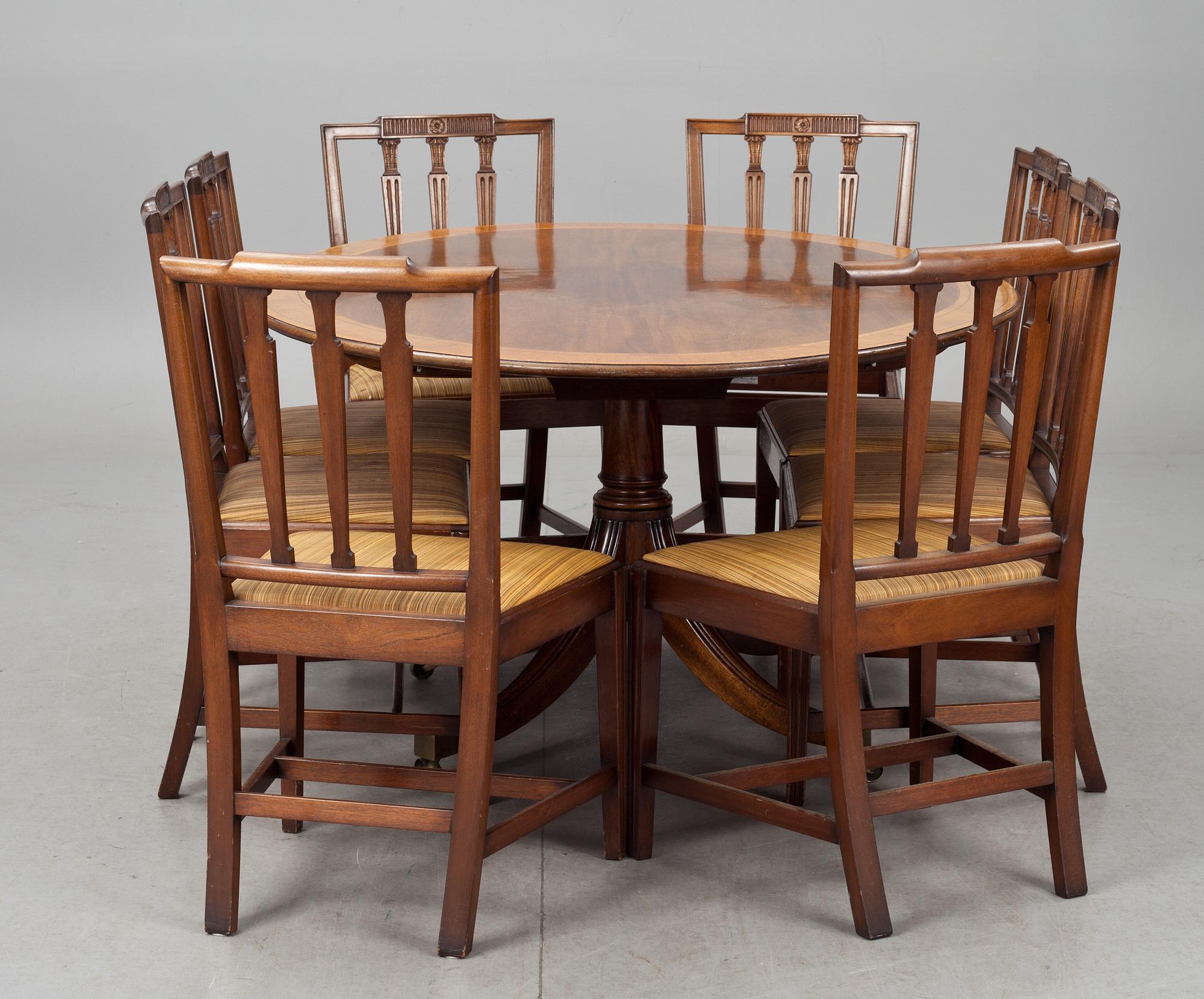 MATSALSMÖBLEMANG, 10 delar, regencystil, bl a Lysberg & Hansen, Danmark, 1900-tal.