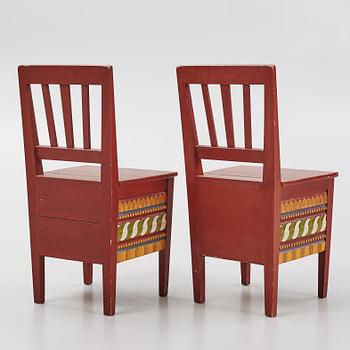 Two polychrome-painted Swedish chairs, 20th century.