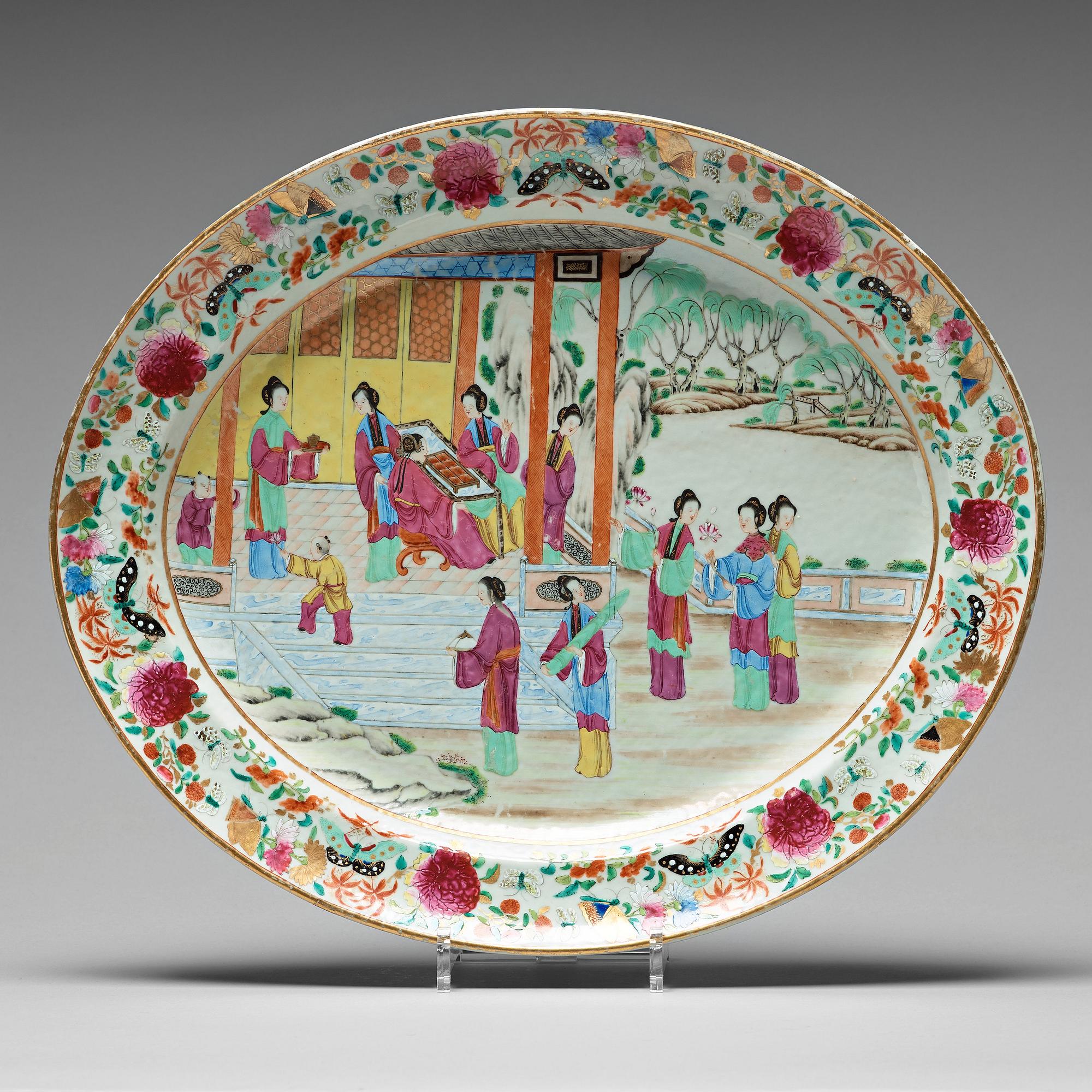 STEKFAT, porslin. Qingdynastin, Kanton, 1800-tal.