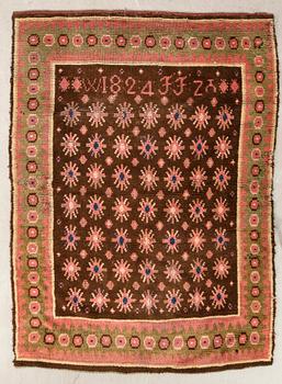 Rya rug dated 1824, approximately 196x140 cm.
