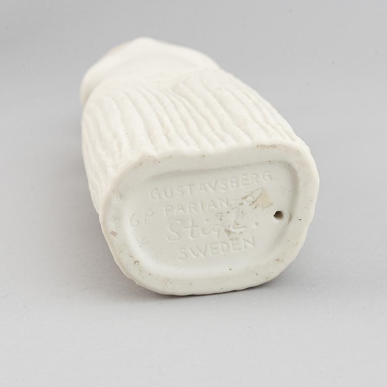 Stig Lindberg, a parian figurine and a stoneware flask with cover, Gustavsberg.