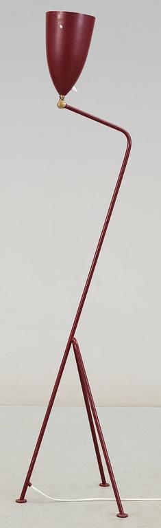 A Greta Magnusson Grossman burgundy red lacquered 'Grasshopper' floor lamp, Bergboms, Sweden 1950's.