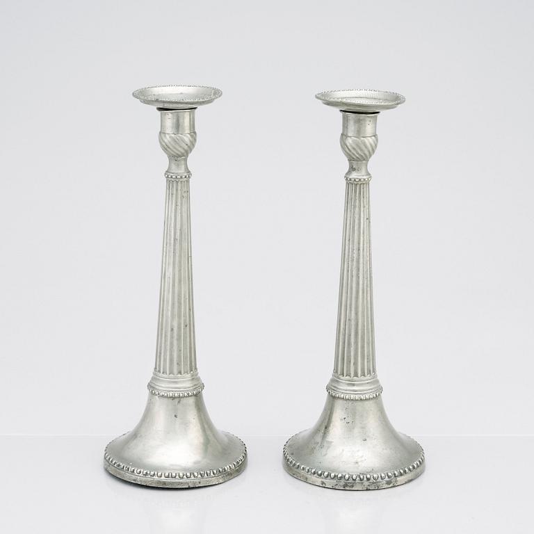 A pair of Late Gustavian pewter candlesticks by E P Krietz year 1800.