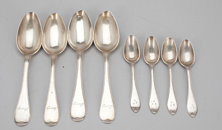 SKEDAR, 4 st, silver, Isac Carlstedt (1813-1849), SKEDAR, 4 st, Lars Broman (1797-1843) Borgå. Tot. vikt ca 320 g.