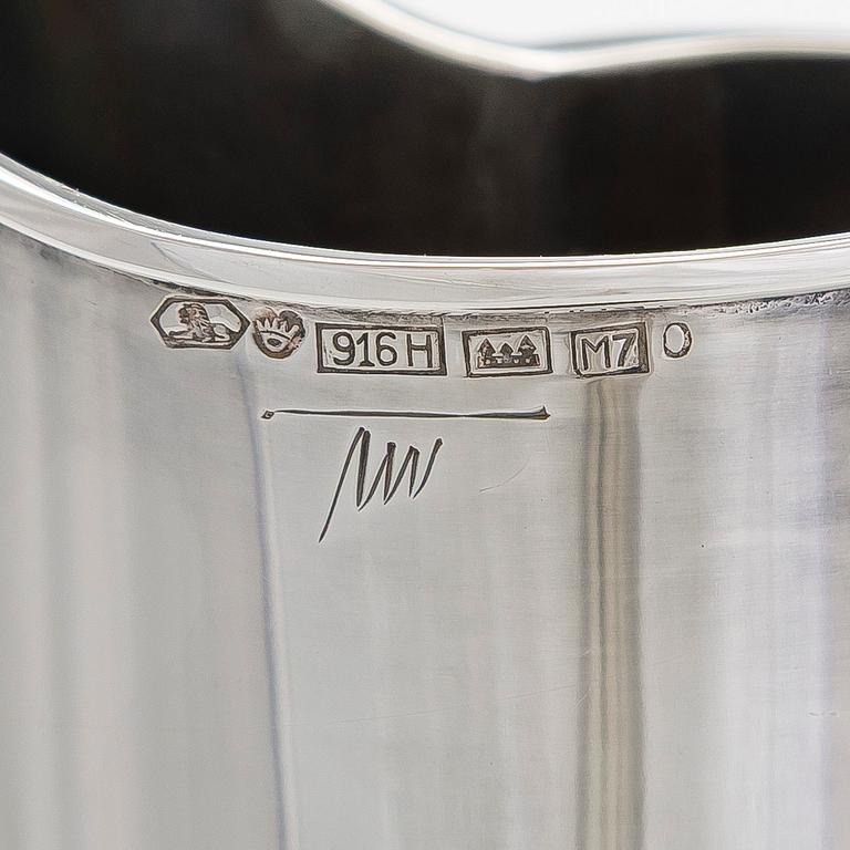 Tapio Wirkkala, a silver TW 228 'Flame' vase on a rosewood base, Kultakeskus, Hämeenlinna 1965.