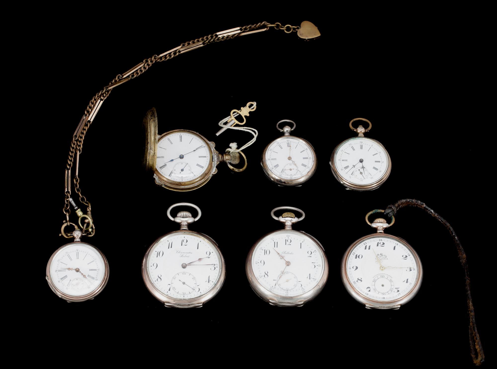 FICKUR, 7 st, bla Sidus Chronomètre, Billodes, Leijona, Jura Watch, 1800-1900-tal.