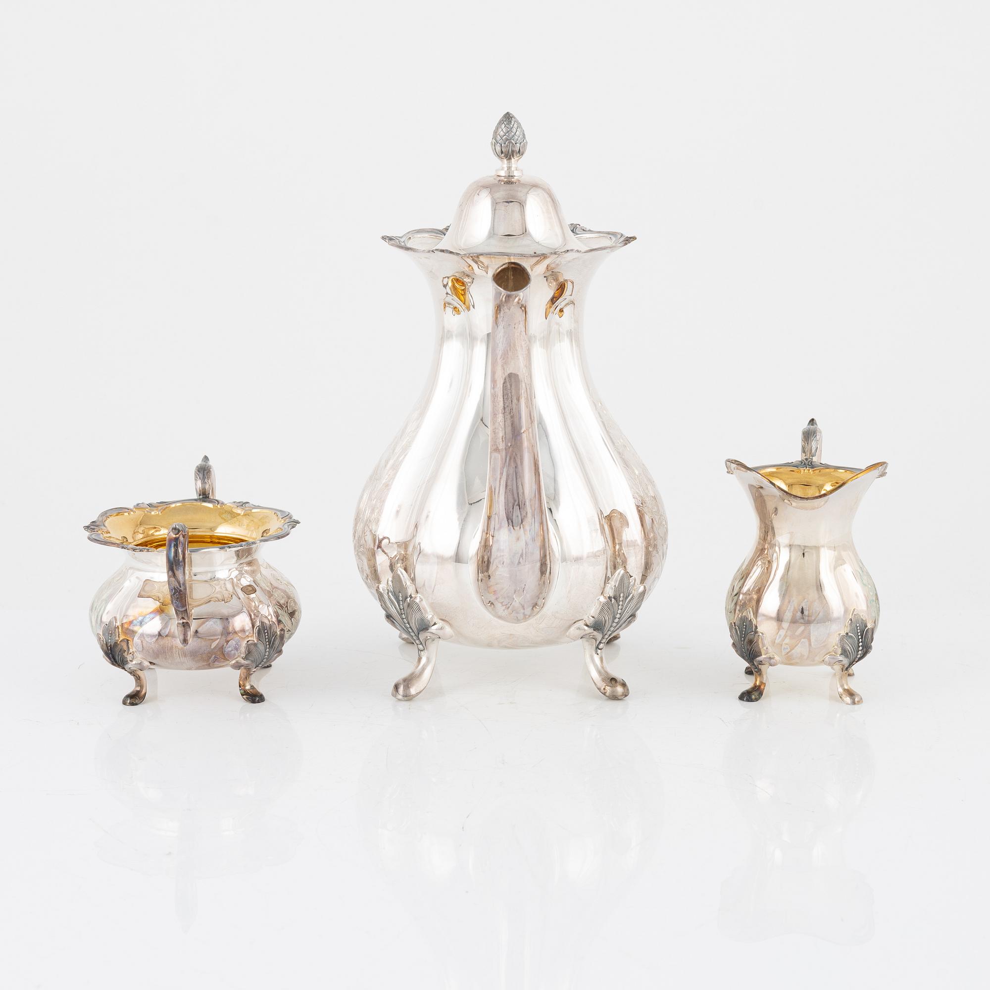 A three-piece silver coffee set, Kultakeskus, Hämeenlinna, 1975.