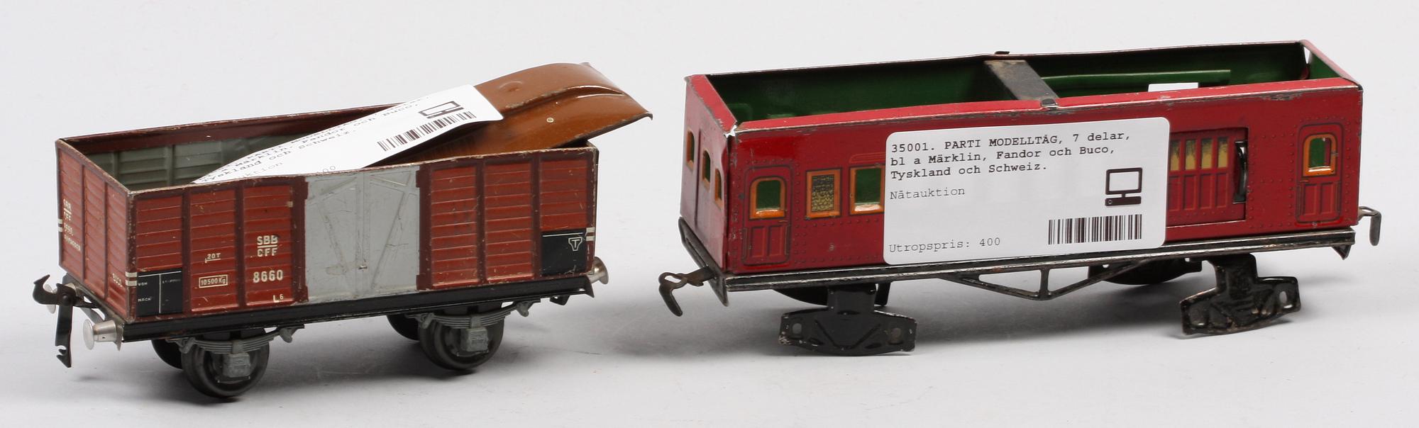 PARTI MODELLTÅG, 7 delar, bl a Märklin, Fandor och Buco, Tyskland och Schweiz.