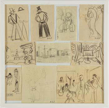 JOHN JON-AND, 10 drawings framed together. signed and stamp signed.