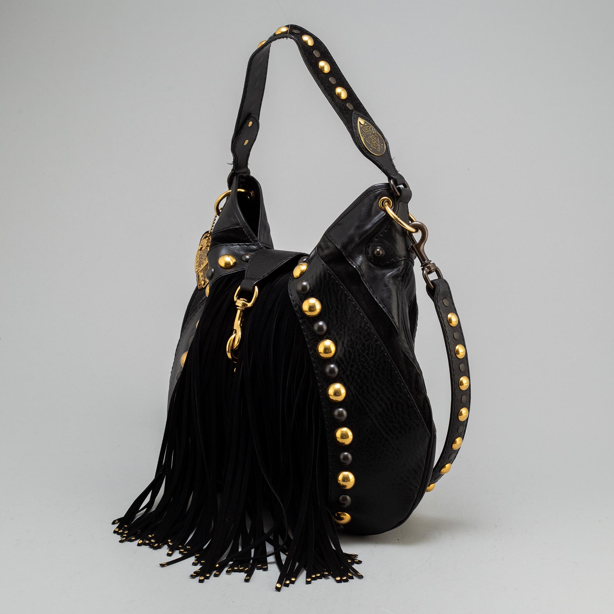 GUCCI, 'Babouska' Black Leather Fringe Bag.