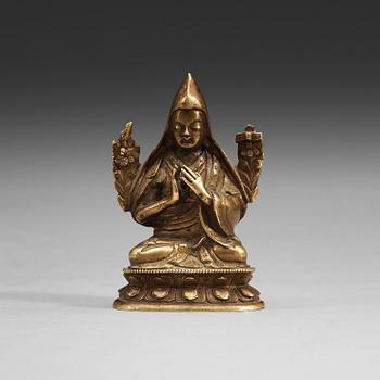 207. A seated bronze figure of Tsong Khapa, Tibet, 19th Century.