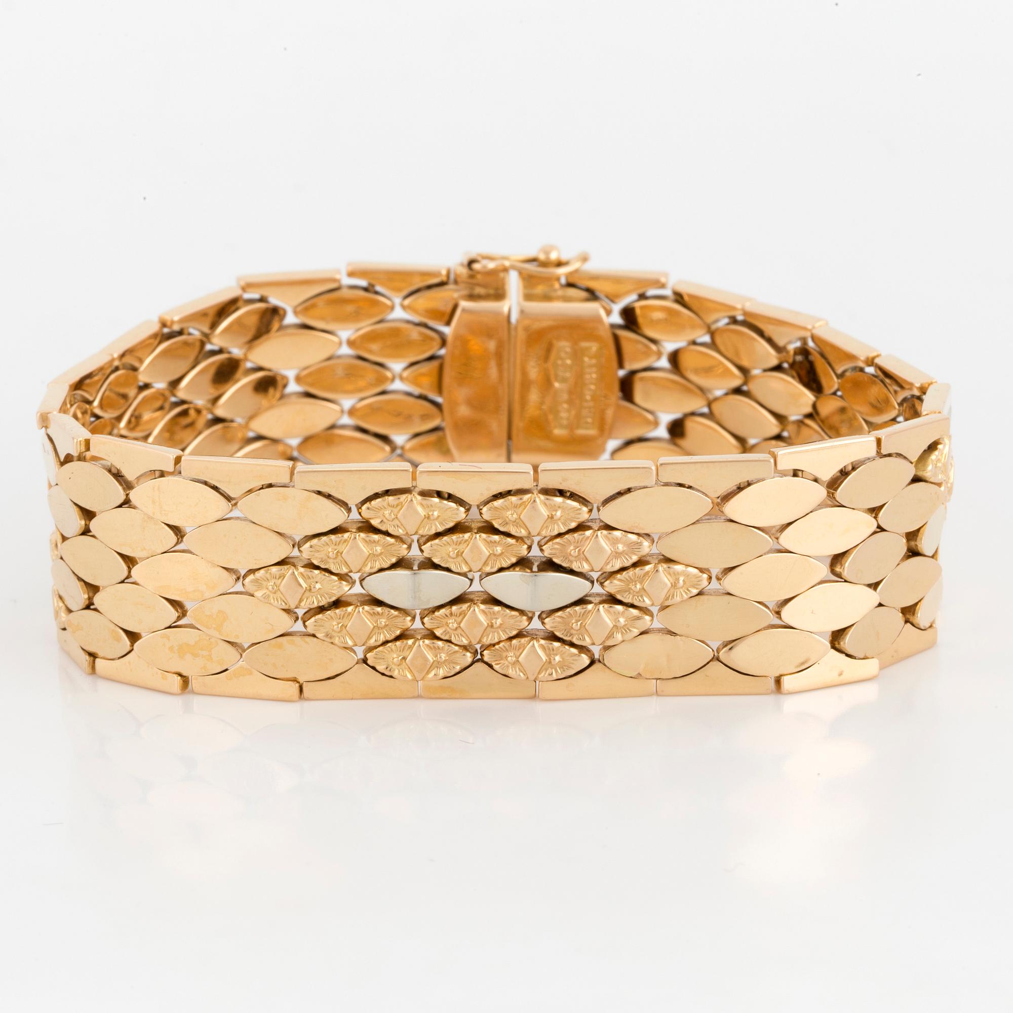 ARMBAND, guld och vitguld 18K, 16 mm brett platt, 33 gram.