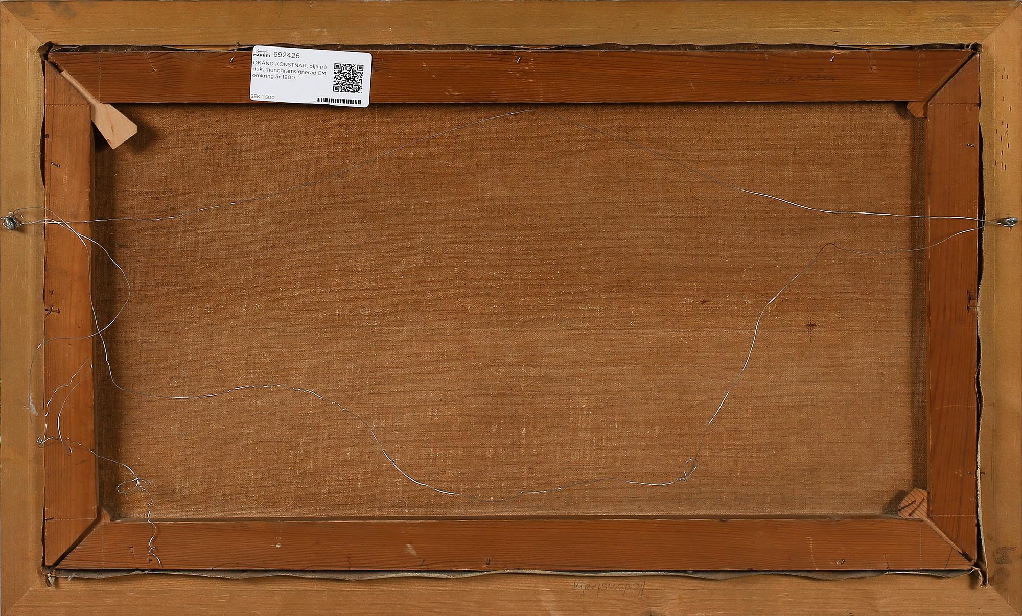 OKÄND KONSTNÄR, olja på duk, monogramsignerad EM, omkring år 1900.