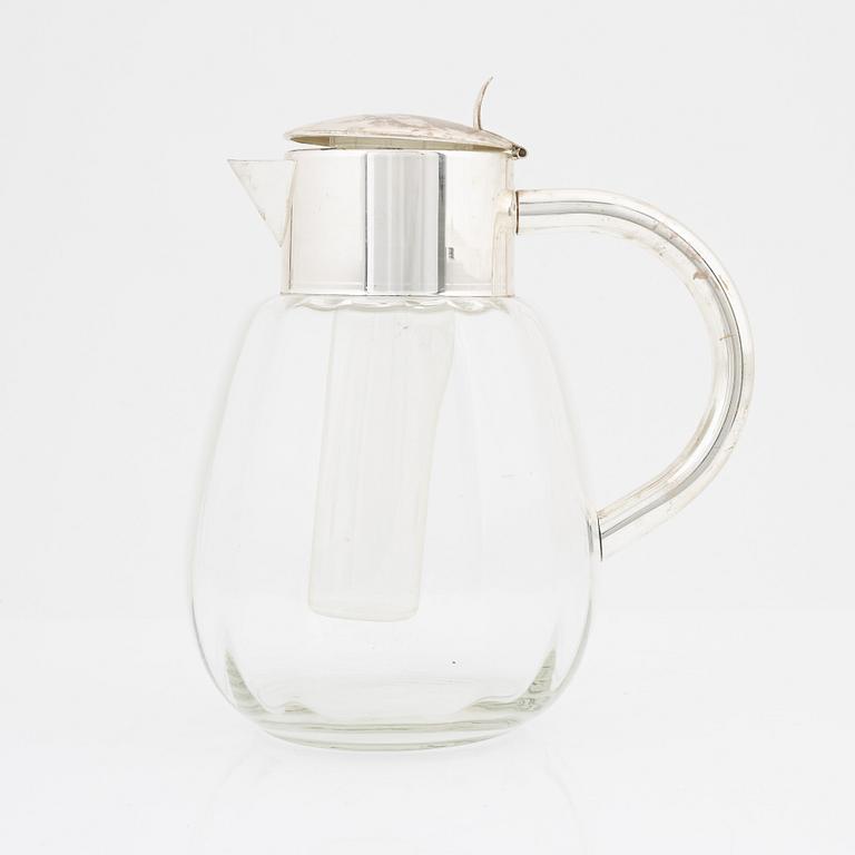 A glass and metal lemonade carafe / cocktail decanter, 20th century.