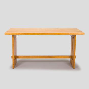 Dining table and two benches, mid-20th century.