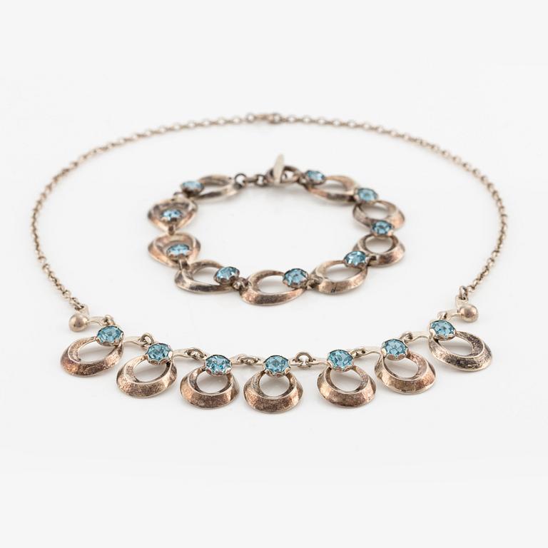 Herman Siersbol, bracelet and necklace, sterling silver with synthetic turquoise stones. Denmark.